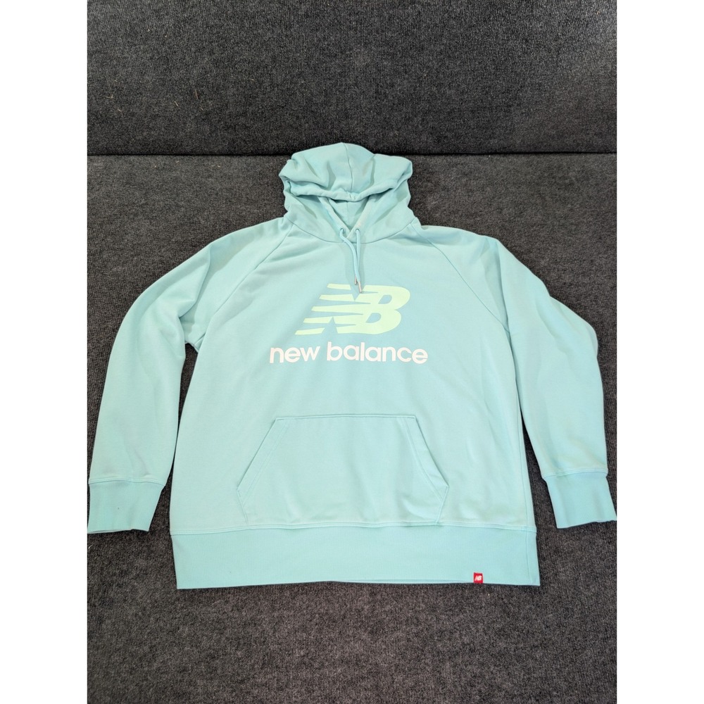 New Balance Hoodie Mens XL Teal Good Large Logo Fleece Pullover WT03550